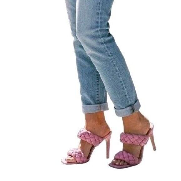 Steve Madden Kenley Pink Braided Square Toe Stiletto Heeled Sandals Women's 7.5 - Picture 1 of 13
